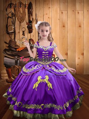 Pretty Beading and Embroidery Little Girls Pageant Gowns Lavender Lace Up Sleeveless Floor Length