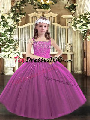 Lovely Purple Sleeveless Tulle Lace Up Little Girls Pageant Dress for Party and Sweet 16 and Quinceanera and Wedding Party