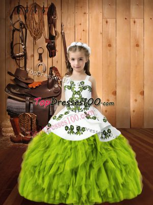 Most Popular Straps Sleeveless Womens Party Dresses Floor Length Beading and Embroidery Yellow Green Organza
