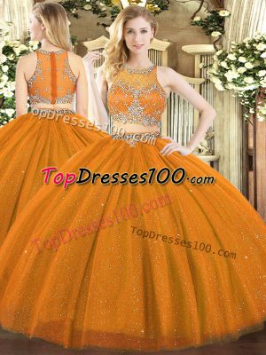 Amazing Floor Length Zipper Ball Gown Prom Dress Rust Red for Military Ball and Sweet 16 and Quinceanera with Beading