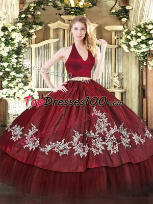 Hot Sale Burgundy Sleeveless Appliques Floor Length Sweet 16 Dress