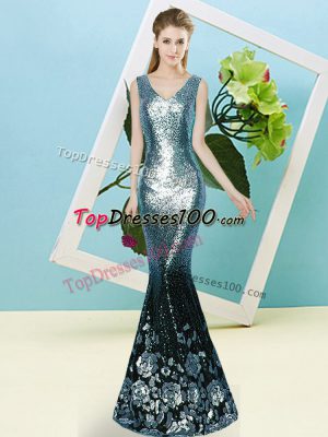 Sleeveless Floor Length Sequins Zipper Prom Evening Gown with Teal