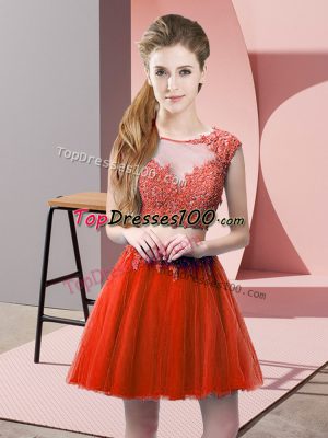 Red Scoop Zipper Appliques Prom Party Dress Sleeveless