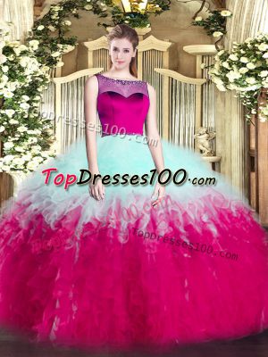 Multi-color Ball Gowns Beading and Ruffles Sweet 16 Dress Zipper Tulle Sleeveless Floor Length