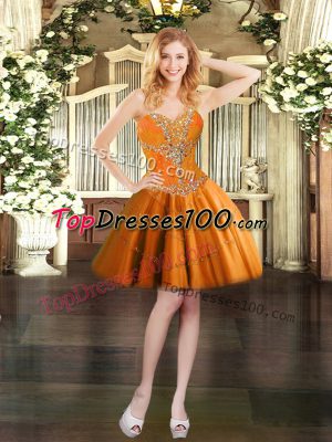 Luxury Orange Sleeveless Beading Mini Length Prom Dresses