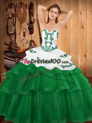 Nice Ball Gowns Sleeveless Green 15th Birthday Dress Sweep Train Lace Up