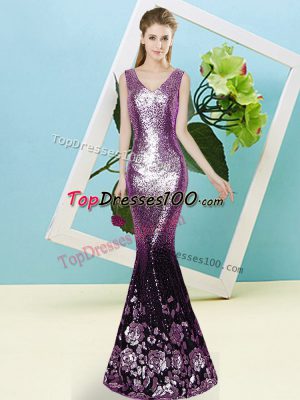 Eye-catching Floor Length Mermaid Sleeveless Purple Prom Party Dress Zipper