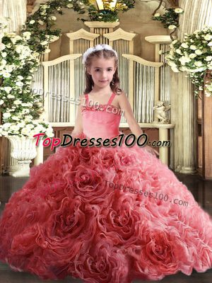 Attractive Fabric With Rolling Flowers Sleeveless Floor Length Juniors Party Dress and Appliques