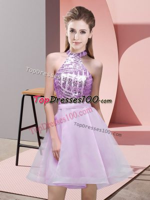 Low Price Mini Length Lilac Dama Dress for Quinceanera Chiffon Sleeveless Sequins