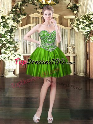Hot Selling Green Lace Up Sweetheart Beading Prom Gown Satin Sleeveless