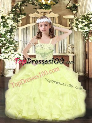 Cute Yellow Sleeveless Organza Lace Up Little Girls Pageant Gowns for Party and Quinceanera