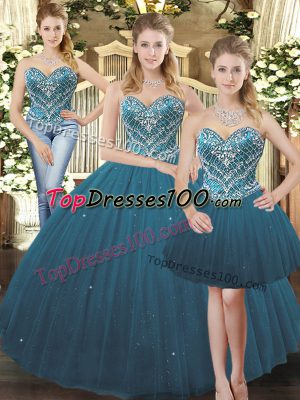 Fantastic Floor Length Teal Quinceanera Dresses Sweetheart Sleeveless Lace Up