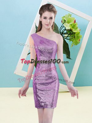 Best Selling Lilac Column/Sheath One Shoulder Sleeveless Sequined Mini Length Zipper Sequins