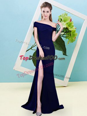 Ruching Bridesmaid Dress Royal Blue Zipper Sleeveless Floor Length