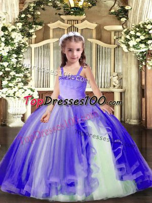 Latest Tulle Straps Sleeveless Lace Up Appliques Pageant Gowns For Girls in Lavender