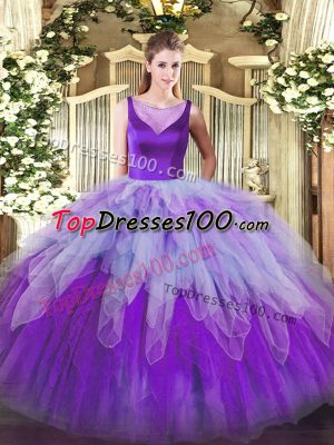 Multi-color Ball Gowns Organza Scoop Sleeveless Beading and Ruffles Floor Length Side Zipper Quinceanera Dresses