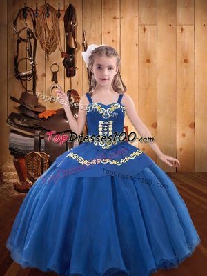 Blue Lace Up Kids Formal Wear Beading and Embroidery and Ruffles Sleeveless Floor Length