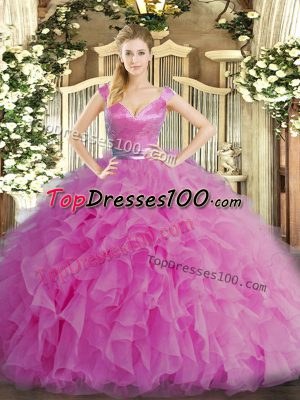 Lilac Zipper 15th Birthday Dress Ruffles Sleeveless Floor Length