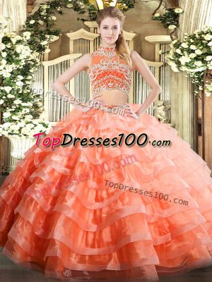 New Arrival Sleeveless Beading and Ruffled Layers Backless Sweet 16 Quinceanera Dress