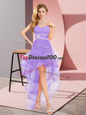 Luxury Sweetheart Sleeveless Wedding Party Dress High Low Beading Lavender Tulle