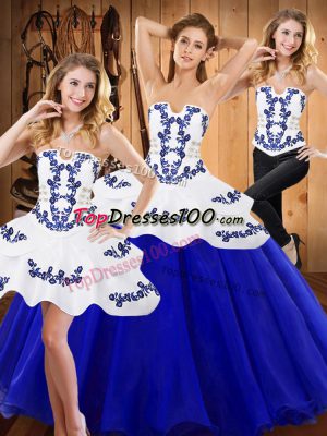 Nice Strapless Sleeveless Tulle Sweet 16 Dress Embroidery Lace Up