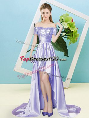 Designer High Low Lace Up Lavender for Prom and Party with Sequins