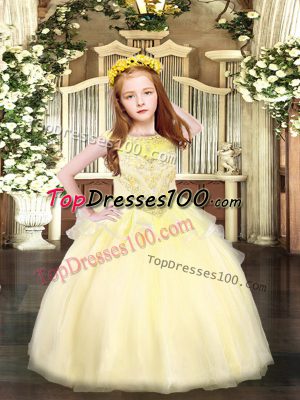 Light Yellow Ball Gowns Scoop Sleeveless Organza Floor Length Zipper Beading Party Dress