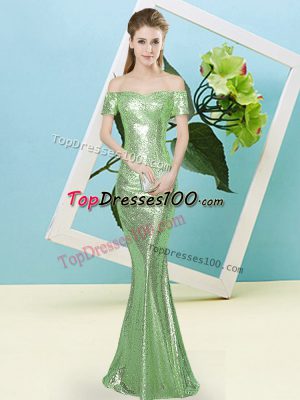 Mermaid Prom Dress Off The Shoulder Sequined Short Sleeves Floor Length Zipper