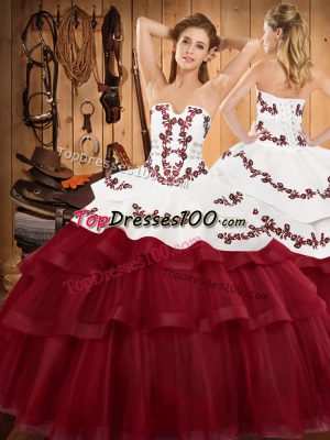 Colorful Wine Red 15 Quinceanera Dress Strapless Sleeveless Sweep Train Lace Up