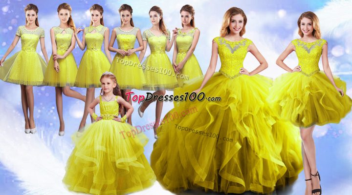 Fabulous Yellow Ball Gowns Beading and Ruffles Quinceanera Dresses Lace Up Organza Sleeveless Floor Length