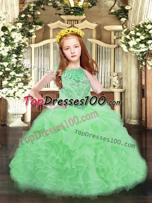 Beauteous Floor Length Apple Green Little Girl Pageant Dress Scoop Sleeveless Zipper