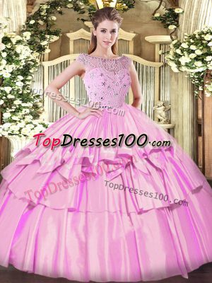 Low Price Bateau Sleeveless Tulle Quinceanera Gowns Beading and Ruffled Layers Zipper