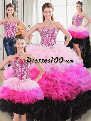 Luxury Multi-color Sweetheart Lace Up Beading and Ruffles Quince Ball Gowns Sleeveless