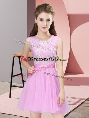 Exquisite Rose Pink Wedding Guest Dresses Prom and Party and Wedding Party with Lace Scoop Sleeveless Side Zipper