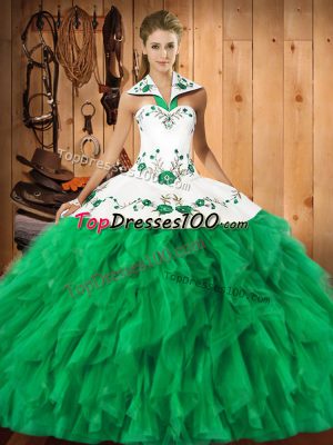 Designer Sleeveless Embroidery and Ruffles Lace Up Ball Gown Prom Dress