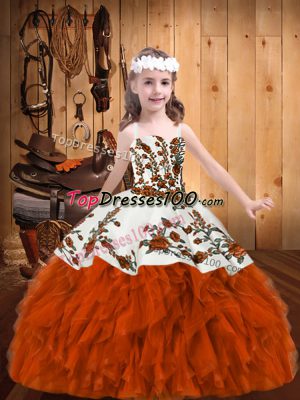 Rust Red Sleeveless Beading and Embroidery Floor Length Little Girl Pageant Dress