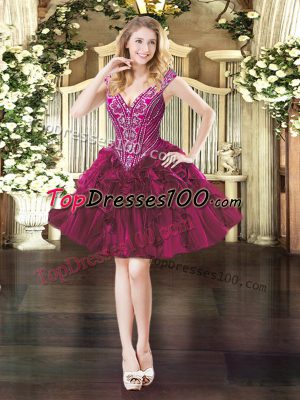 New Arrival Sleeveless Beading and Ruffles Lace Up Prom Evening Gown