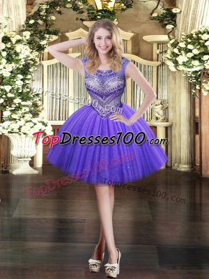 Most Popular Lavender Zipper Dress for Prom Beading Sleeveless Mini Length