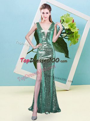 Perfect Turquoise and Apple Green Sleeveless Floor Length Sequins Zipper Prom Dress