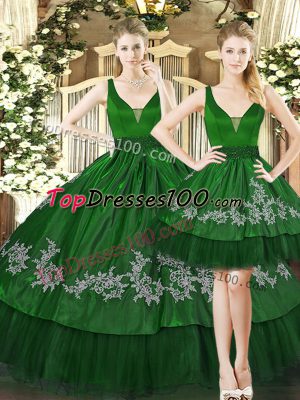 Floor Length Ball Gowns Sleeveless Dark Green 15th Birthday Dress Lace Up
