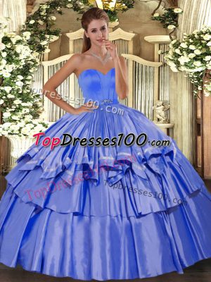 Great Blue Sleeveless Taffeta Lace Up Sweet 16 Dresses for Military Ball and Sweet 16 and Quinceanera