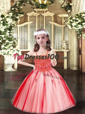 Beading Party Dress Wholesale Coral Red Lace Up Sleeveless Floor Length