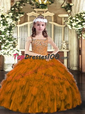 Pretty Floor Length Ball Gowns Sleeveless Brown Little Girl Pageant Dress Lace Up