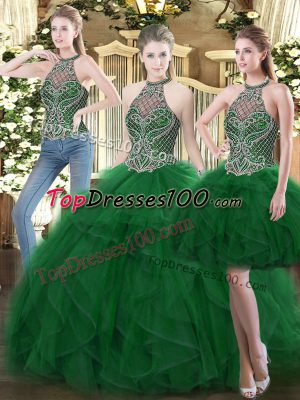 High Quality Floor Length Ball Gowns Sleeveless Dark Green Ball Gown Prom Dress Lace Up