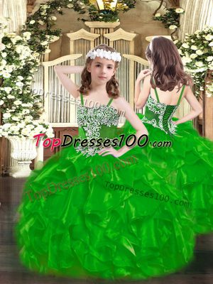 Beautiful Floor Length Green Little Girls Pageant Dress Wholesale Straps Sleeveless Lace Up
