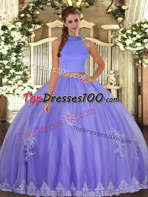 Lavender Halter Top Backless Beading and Appliques Quinceanera Gown Sleeveless