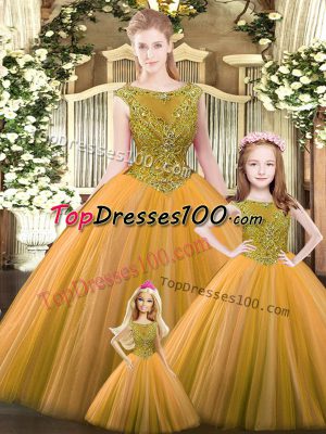 Lovely Orange Sleeveless Tulle Lace Up Sweet 16 Dress for Military Ball and Sweet 16 and Quinceanera