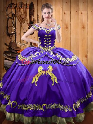 Luxury Floor Length Lace Up Quinceanera Dress Eggplant Purple for Sweet 16 and Quinceanera with Beading and Embroidery