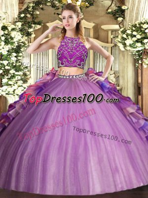 Vintage Sleeveless Tulle Floor Length Zipper Sweet 16 Dress in Multi-color with Beading and Ruffles