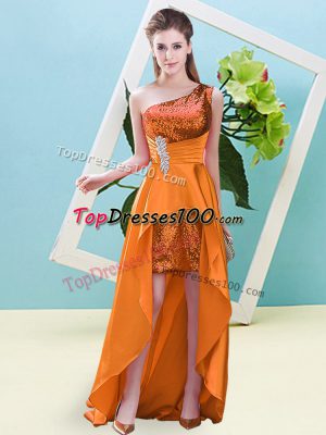 Vintage Sleeveless High Low Beading and Sequins Lace Up Homecoming Dress with Orange